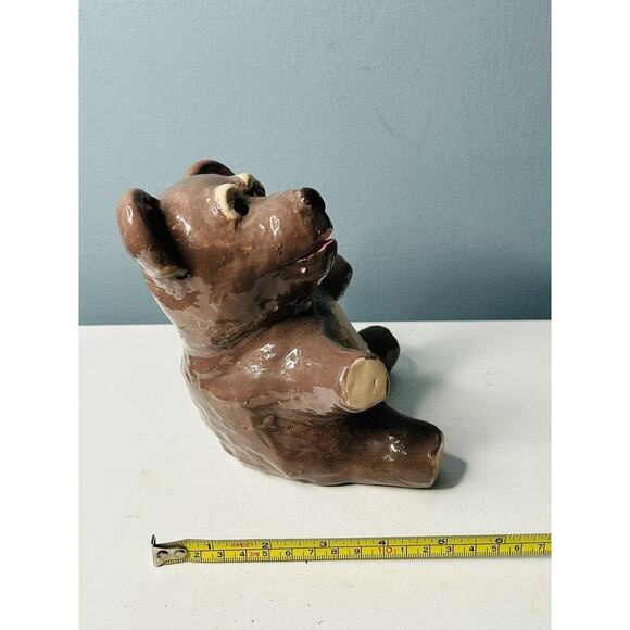 Vintage 6” Tall Brown Bear Figurine Hand Painted Signed 1981 Door Stopper Heavy - Picture 2 of 11